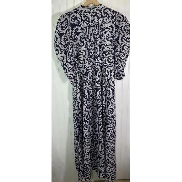 Matta Vayu Dress Batik Nandini Print Blue Maxi Dress M Maxi Puffy Sleeves - Picture 4 of 8